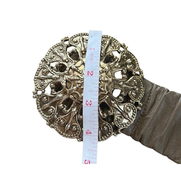 90s Y2K Disc Buckle Belt with Taupe Wide Elastic Band - Picture 8 of 8